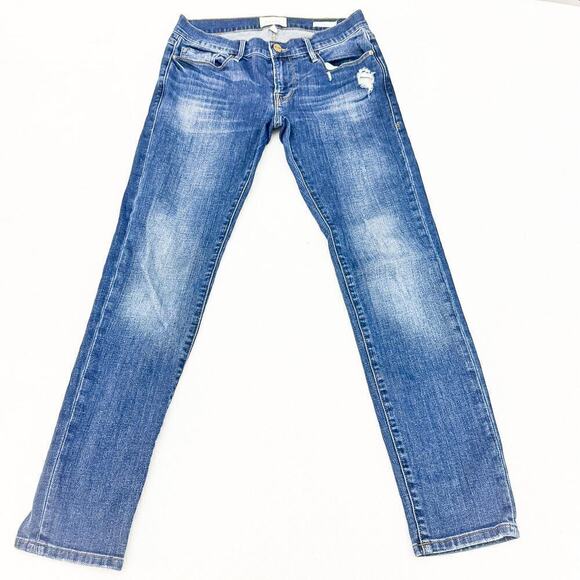 Frame Le Garcon Denim Jeans Dark Wash Distressed Details Size 25 - Picture 2 of 9